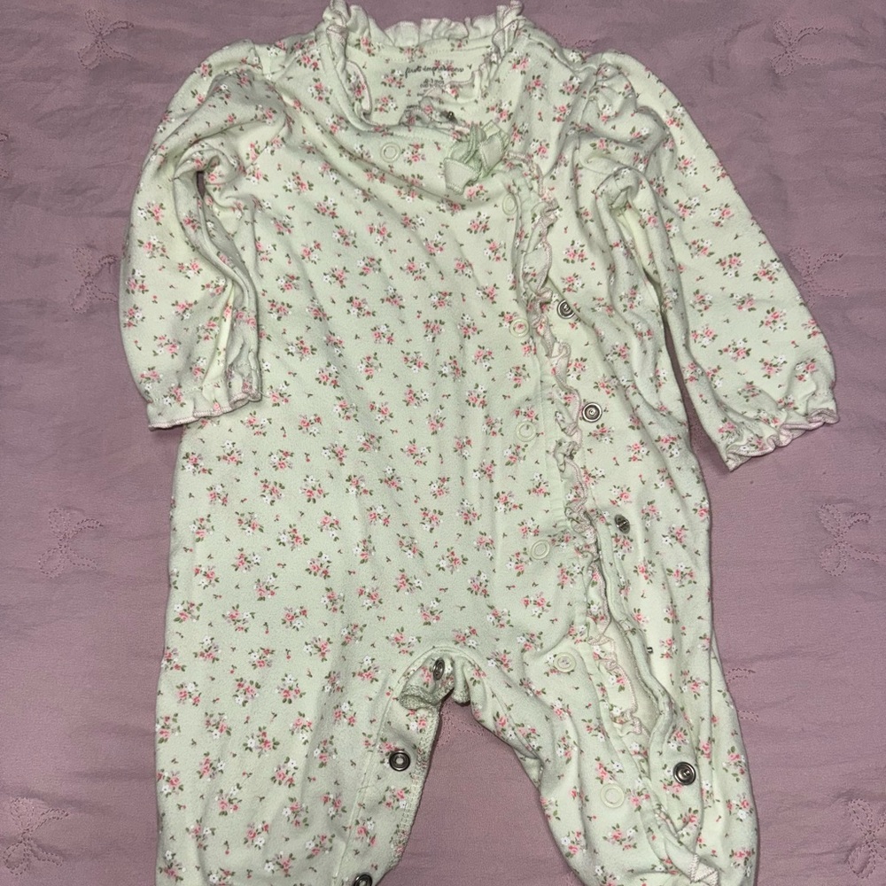 First Impressions Floral Footie - Pink and White